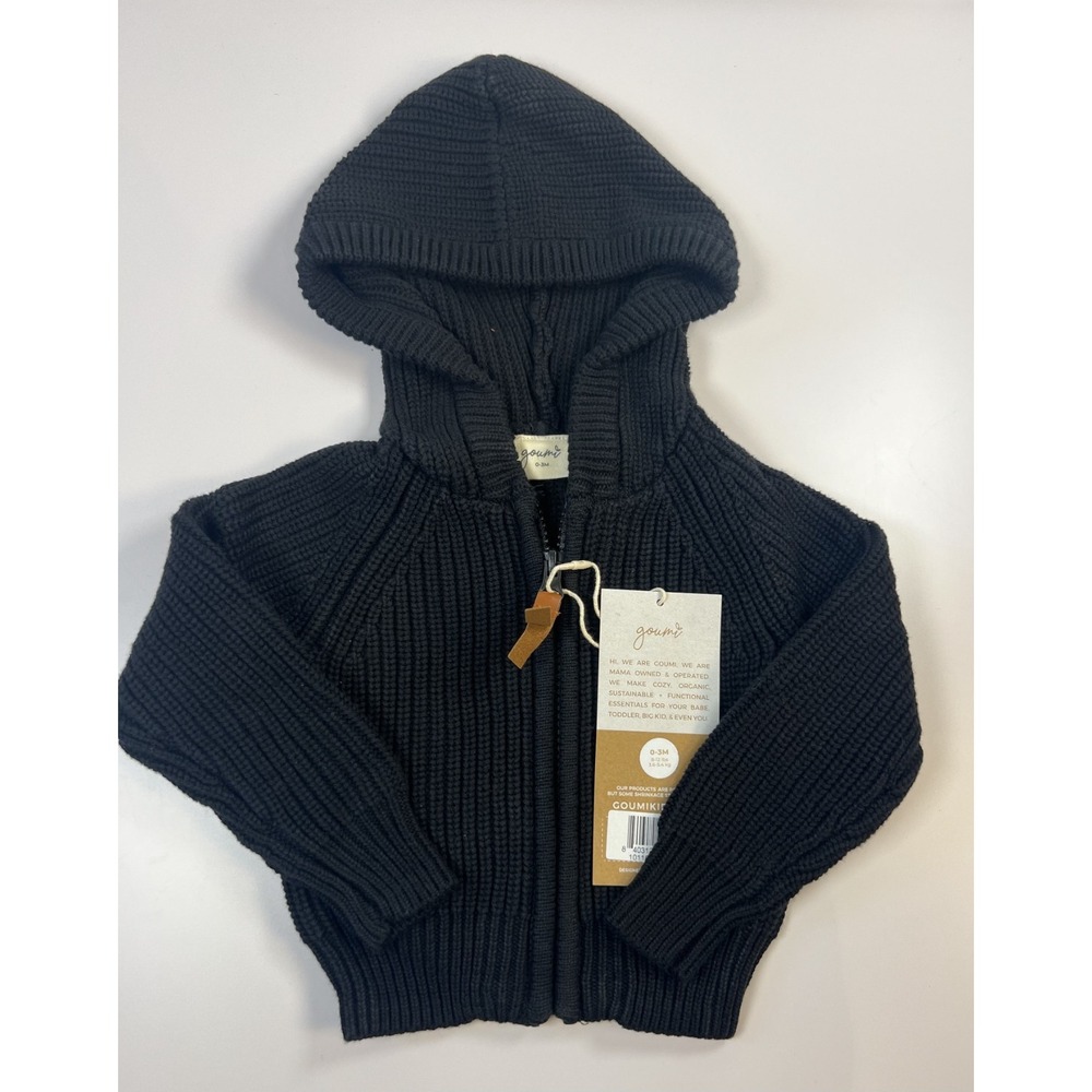 GoumiKids Black knitted zip up hoodie 0-3M NWT! - Picture 1 of 3